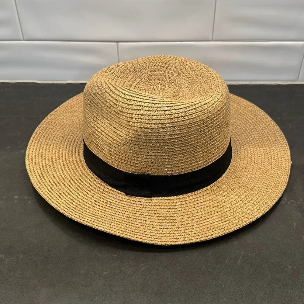 Panama Hats Wide Brim Beach Hat Ladies Straw Sun Hat-NWOT